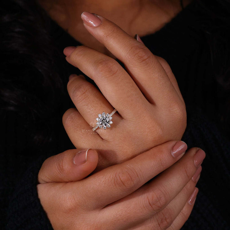 Exquisite halo cluster engagement ring for a sparkling proposal.