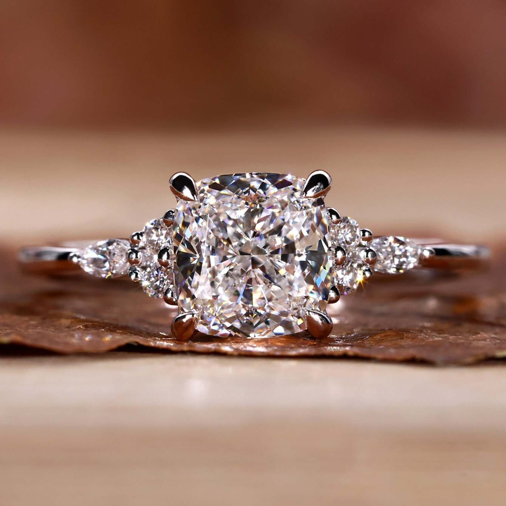 White Gold Diamond Ring with a cushion cut diamond and minimalist design, perfect for elegant proposals.