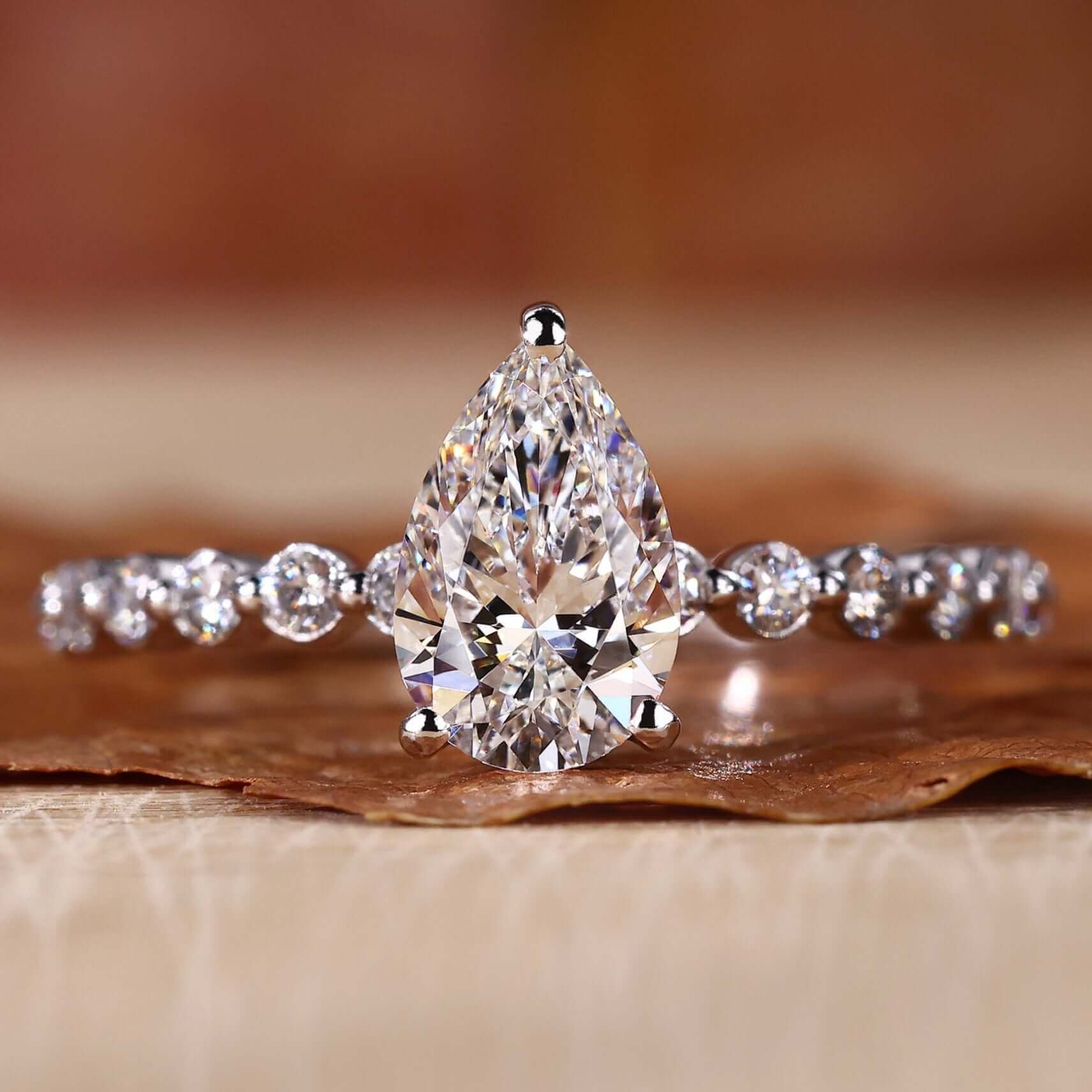Pear diamond ring with a classic prong setting crafted for elegance and brilliance.