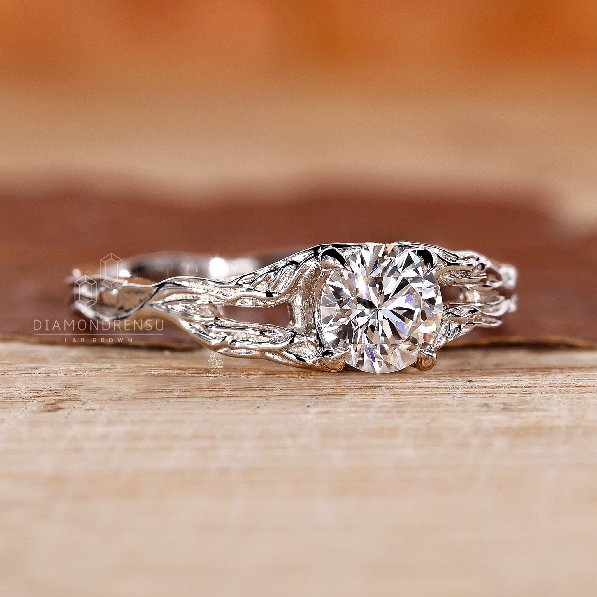 Split shank ring with round diamond ring