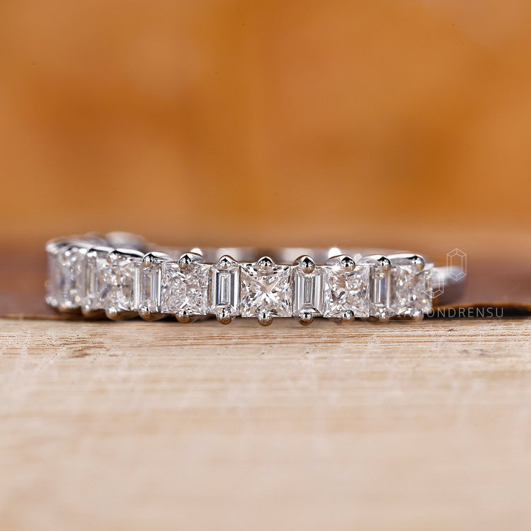 White Gold Wedding Band in prong setting