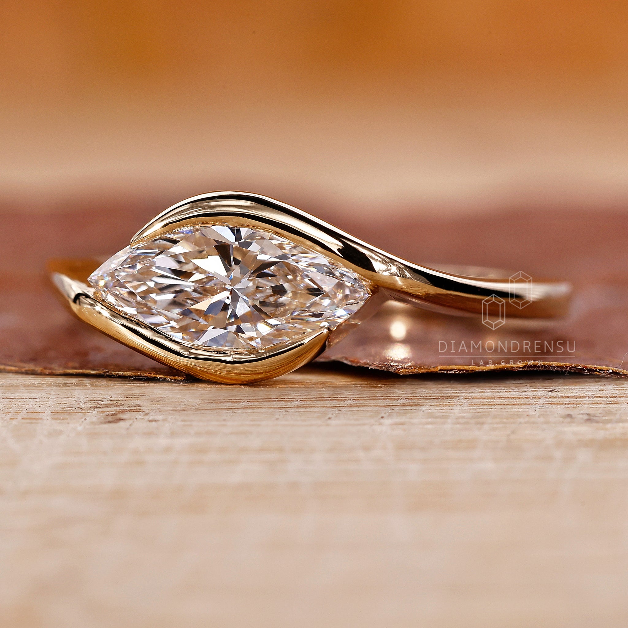 Bypass setting ring designed with Lab Grown marquise diamond.