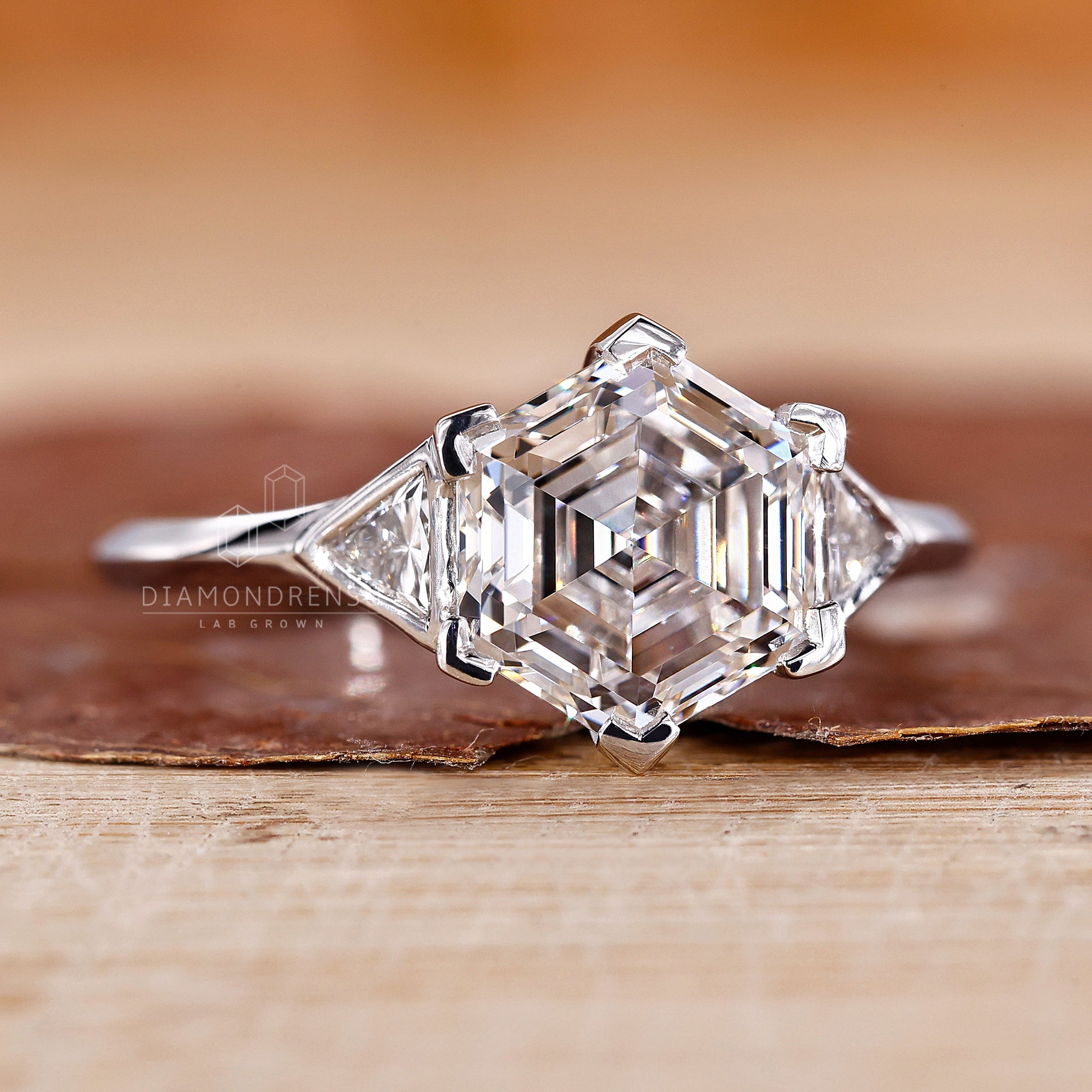 Lab grown hexagon diamond ring with IGI certification