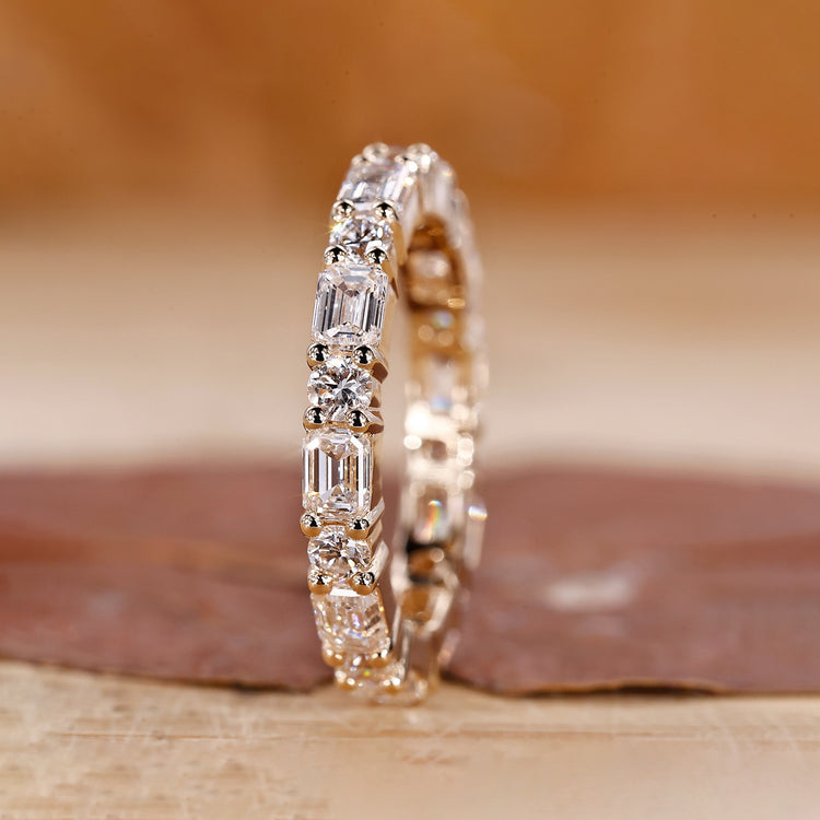 Emerald Cut Diamond Band in prong setting