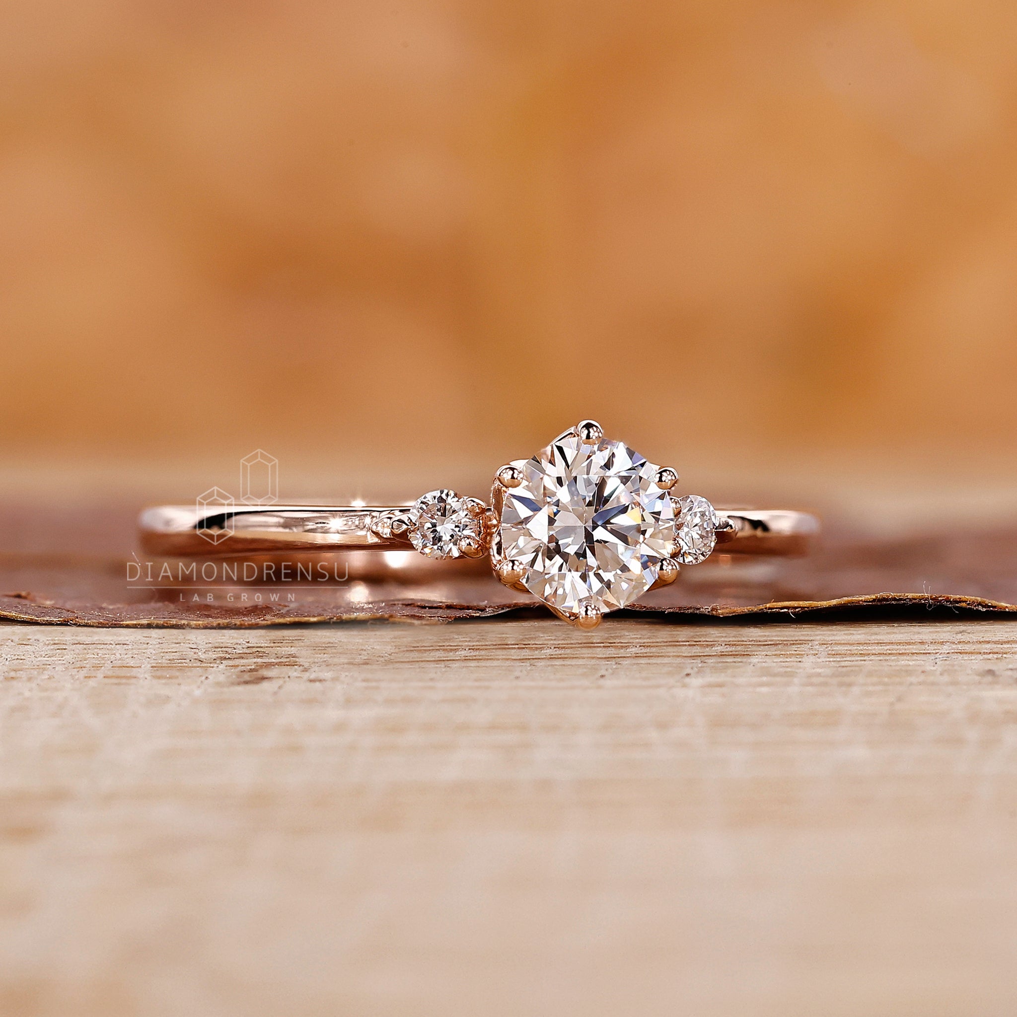 Prong setting supports all diamonds in the ring.