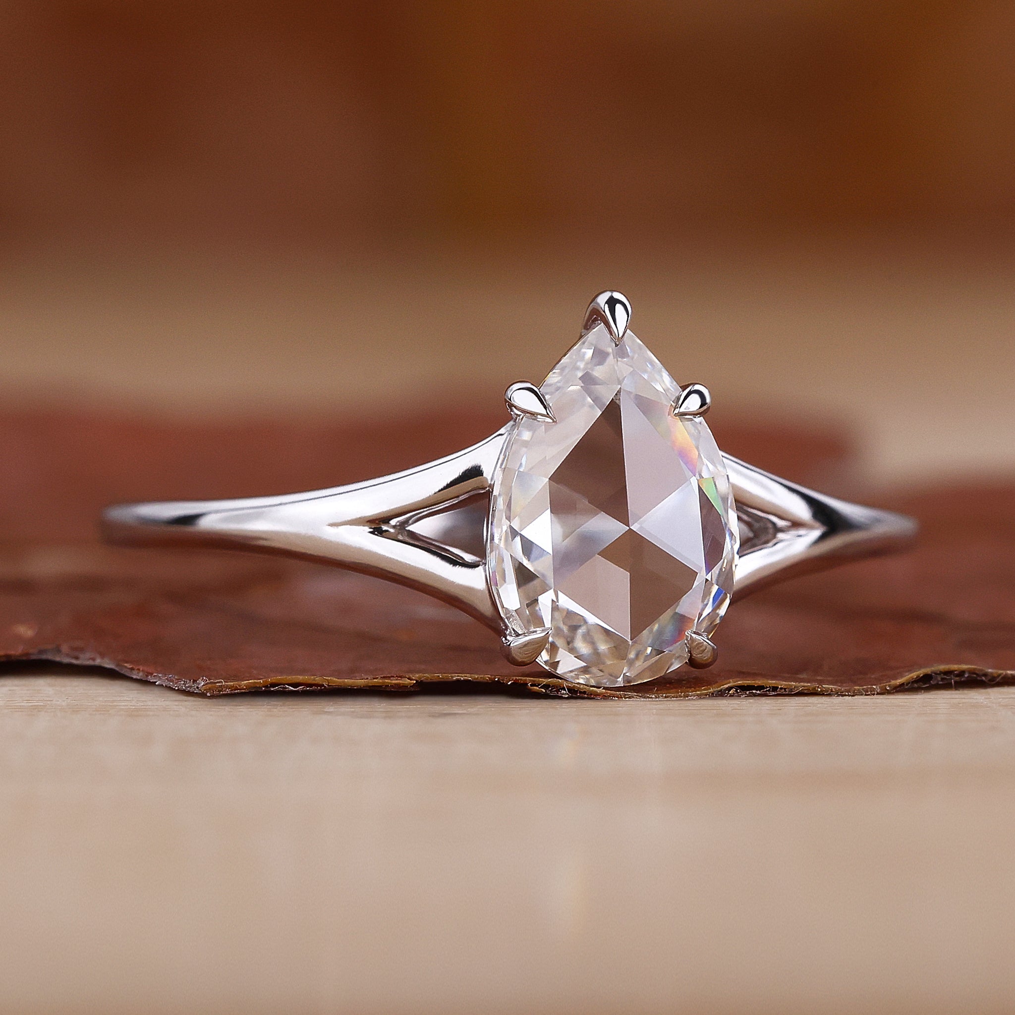 White gold ring gives a clean finish to the rose cut ring.