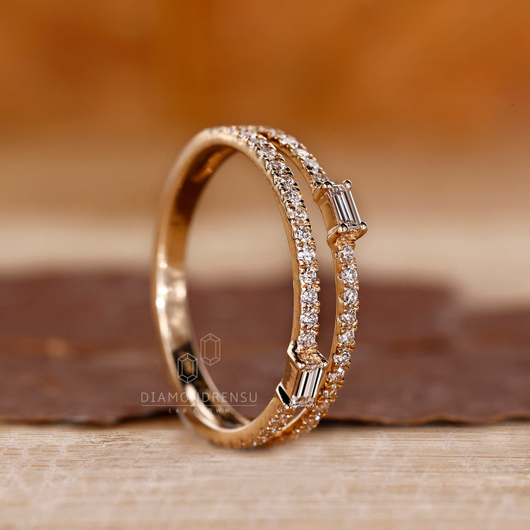 Half eternity wedding band with double row setting.