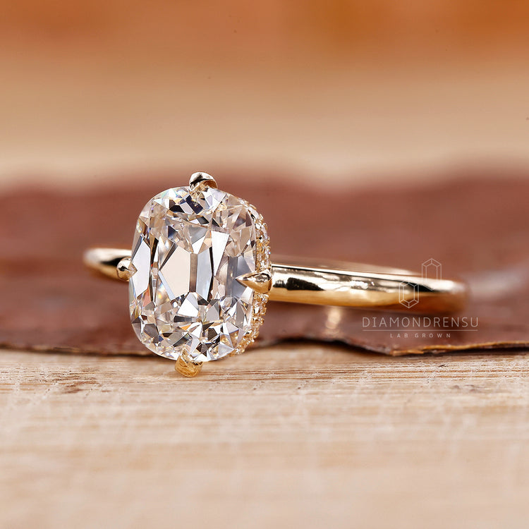 Hidden halo engagement ring with cushion diamond ring