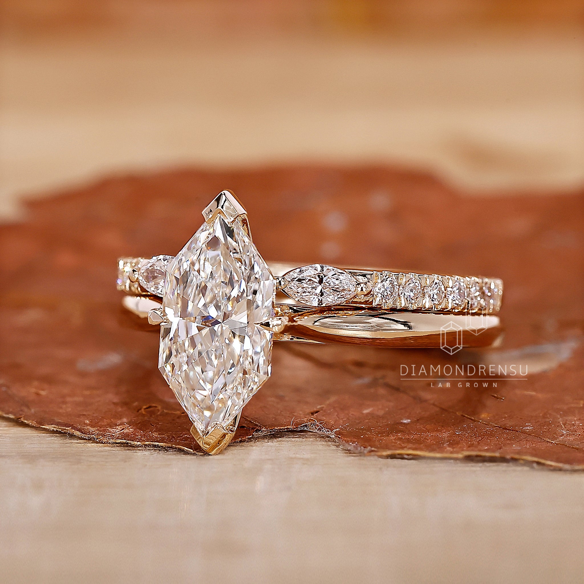 Solitaire marquise engagement ring.