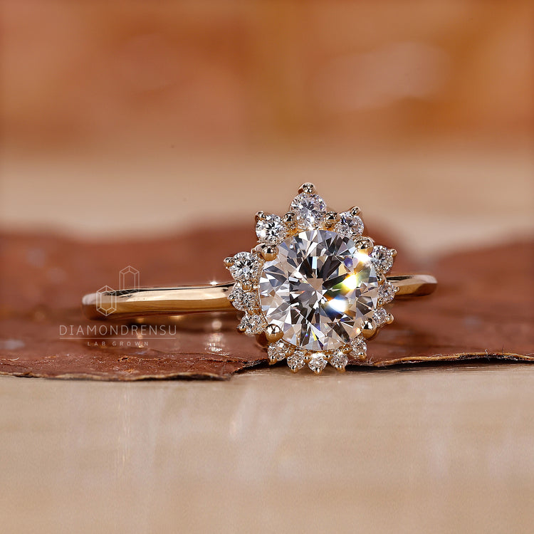 Prong setting featured on unique engagement ring.