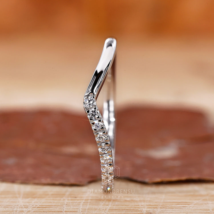 Unique wedding band in chevron setting