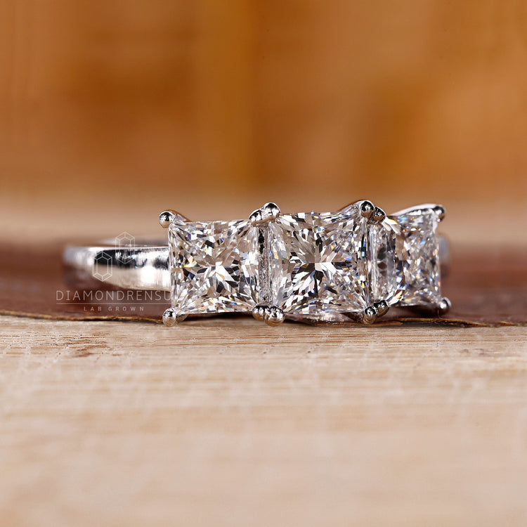 Custom diamond ring featuring princess cut and IGI certification