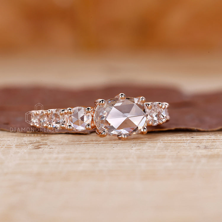 Pave diamond ring with cushion cut diamond ring