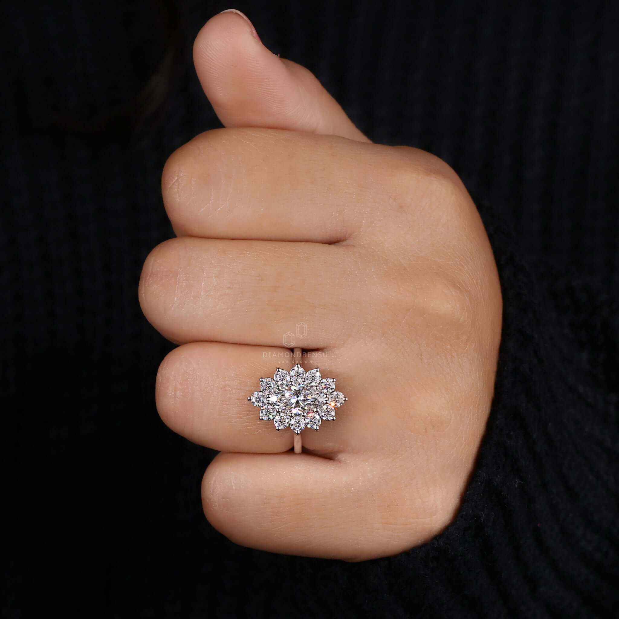 Marquise cut diamond engagement ring with prong ring setting, designed for women who love sophisticated jewellery.
