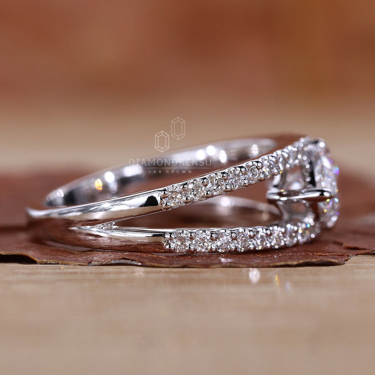 White gold engagement ring with marquise shape.