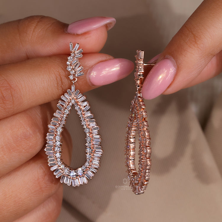 Lab Grown Diamond set in rose gold earrings.