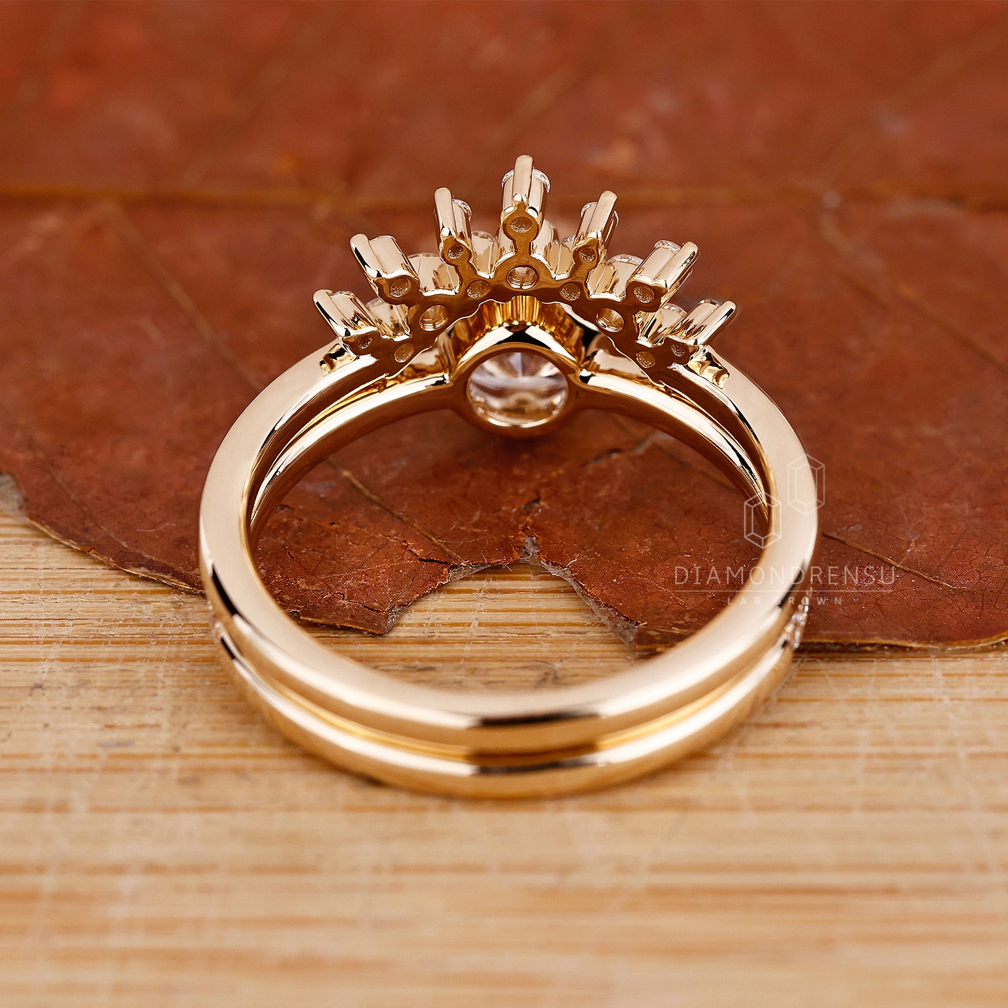 Buy bridal set with handmade round diamond ring and pave details.