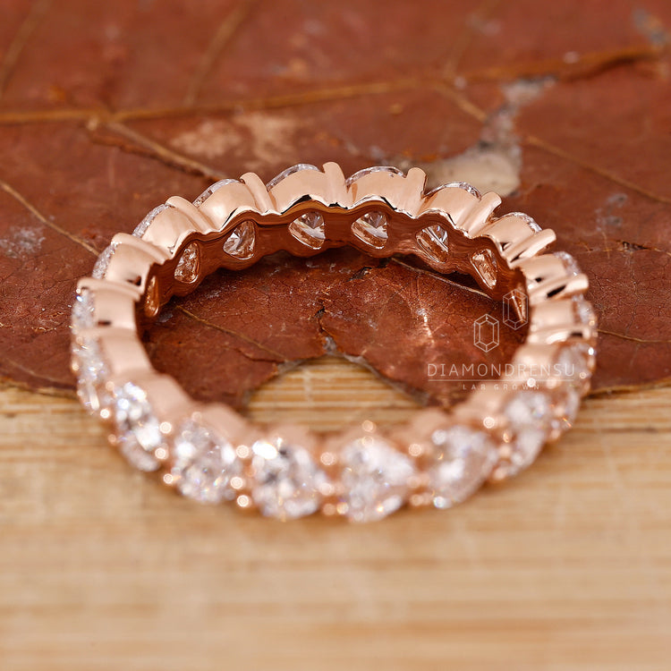 Lab diamond eternity band with heart cuts.