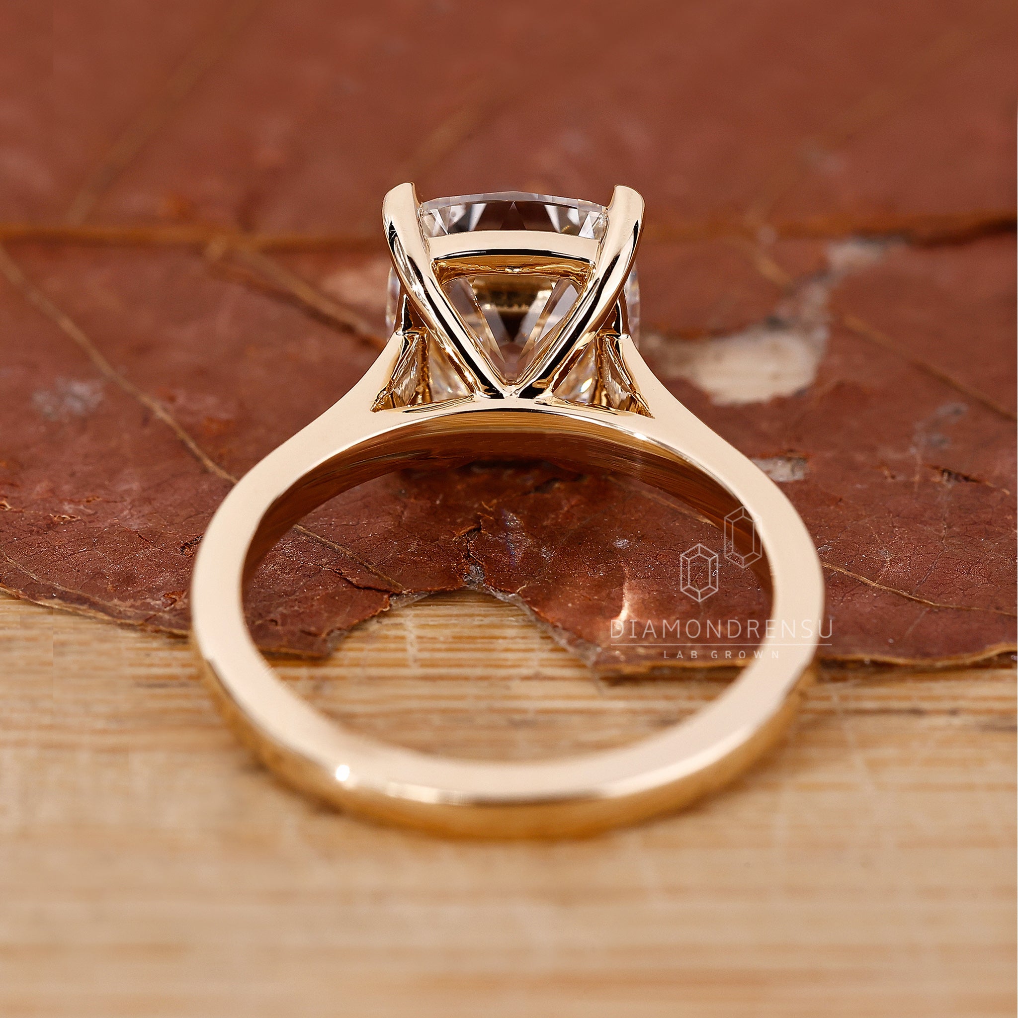 Lab Grown Diamond is used in this cushion old mine cut ring.