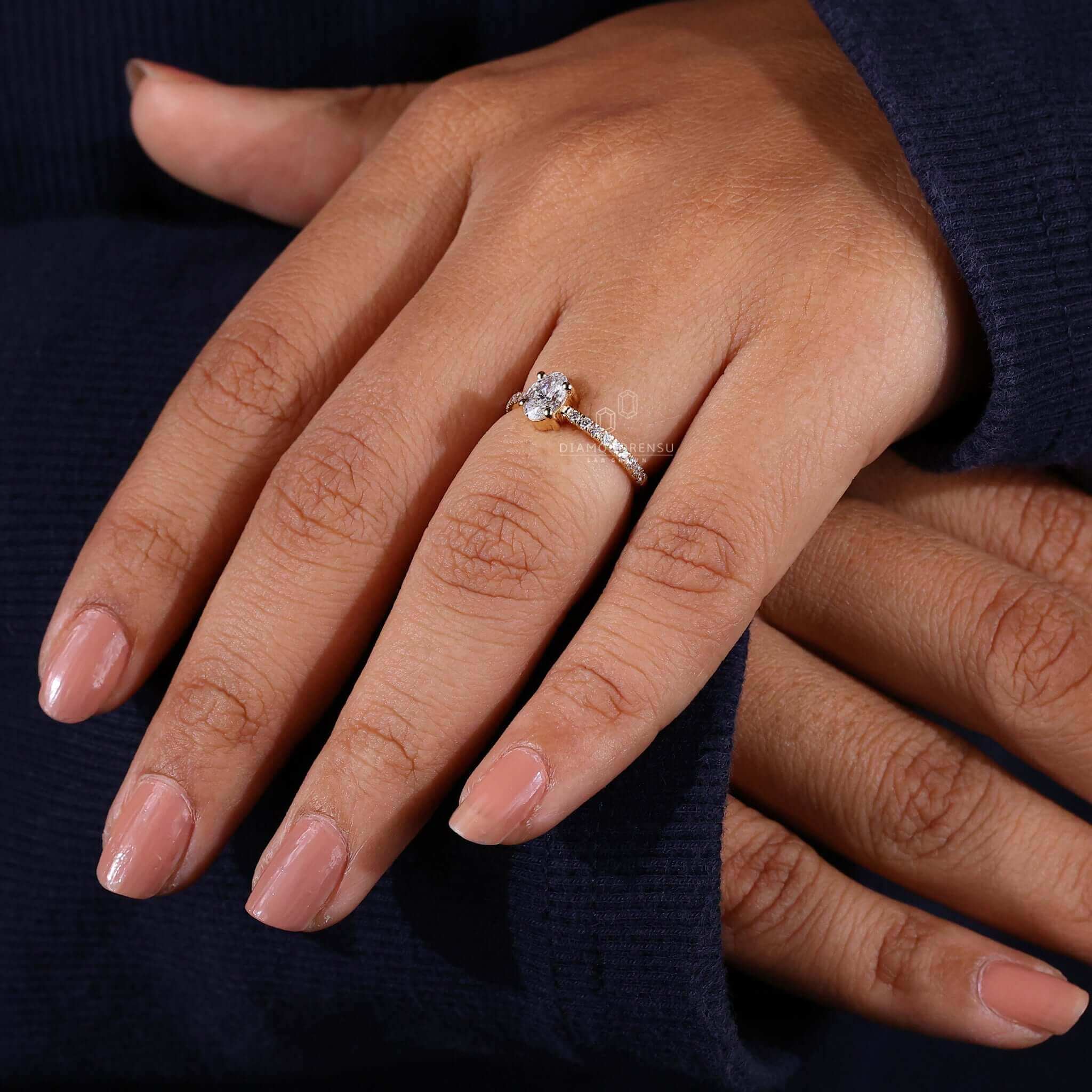 Oval diamond ring featuring a classic pave diamond ring design with exquisite craftsmanship.