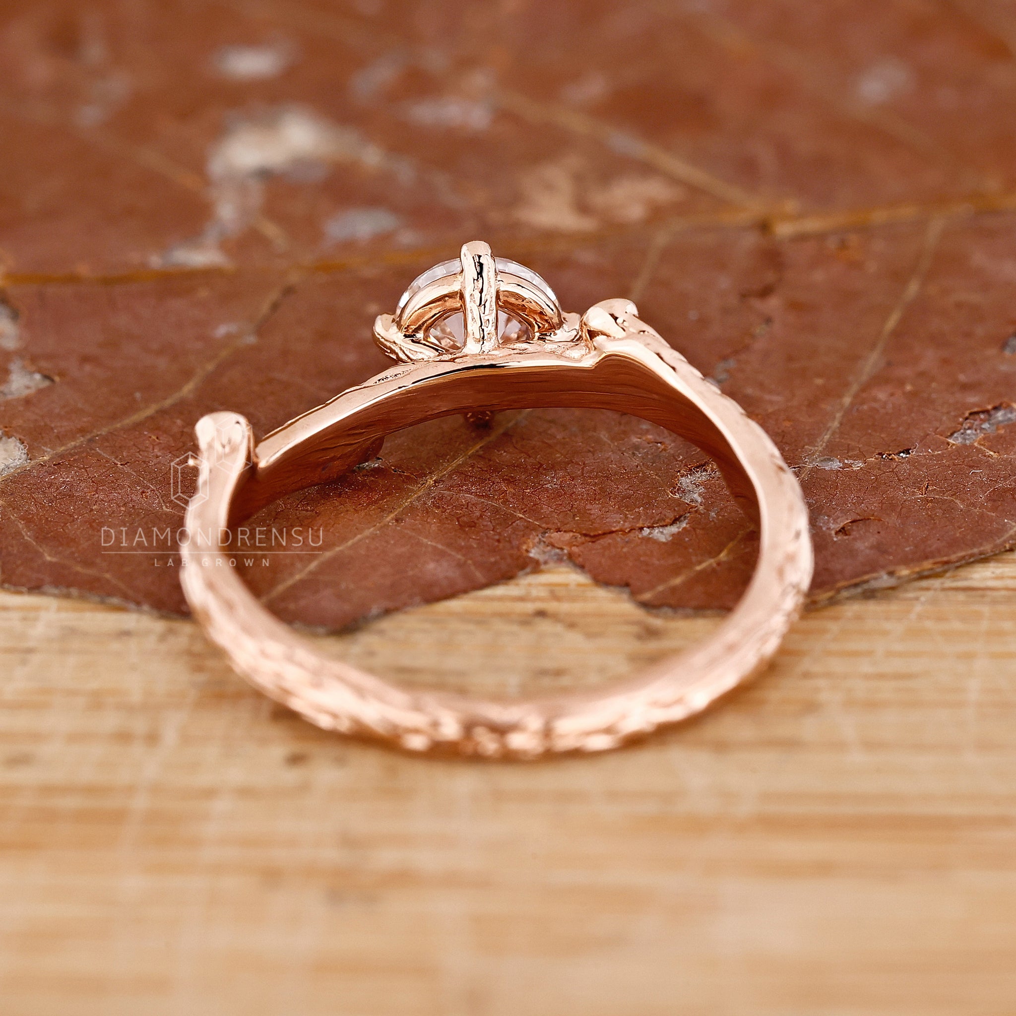 Nature Inspired Engagement Ring with round cut diamond ring