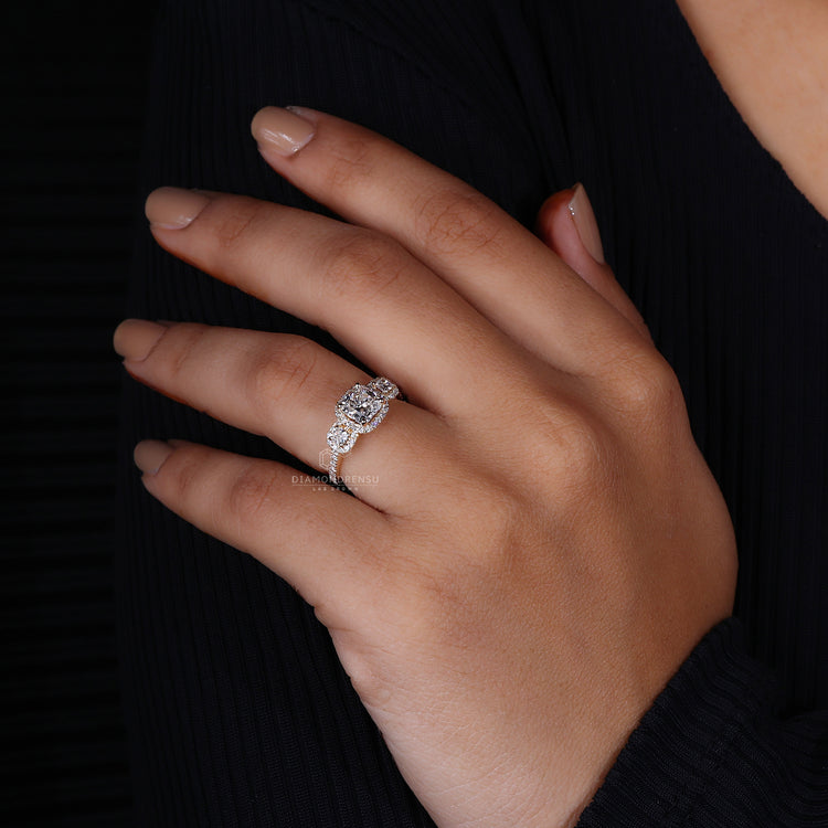 Round diamond ring with pave setting ring
