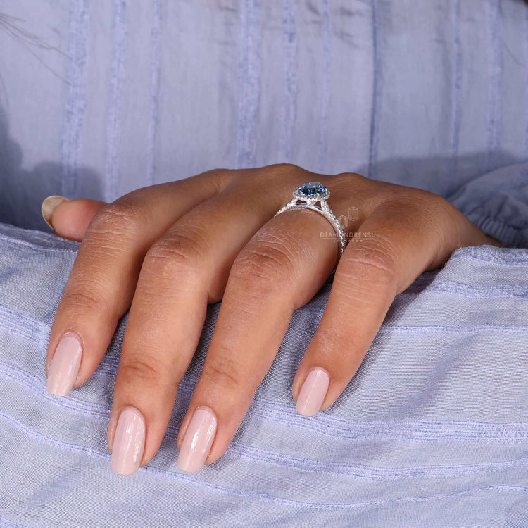 Halo ring ring showcasing a hidden halo engagement ring crafted in white gold for a modern look.