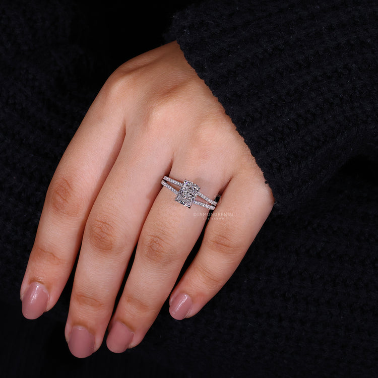 Cathedral setting ring crafted in white gold.