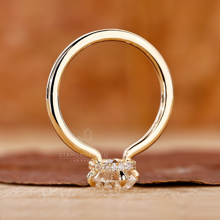Cushion old mine cut ring with custom engagement ring
