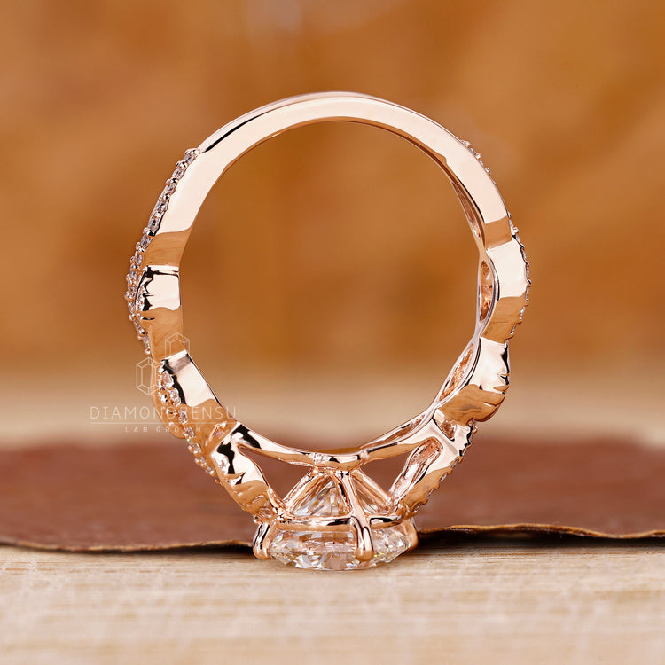 Round diamond engagement ring with nature inspired engagement ring