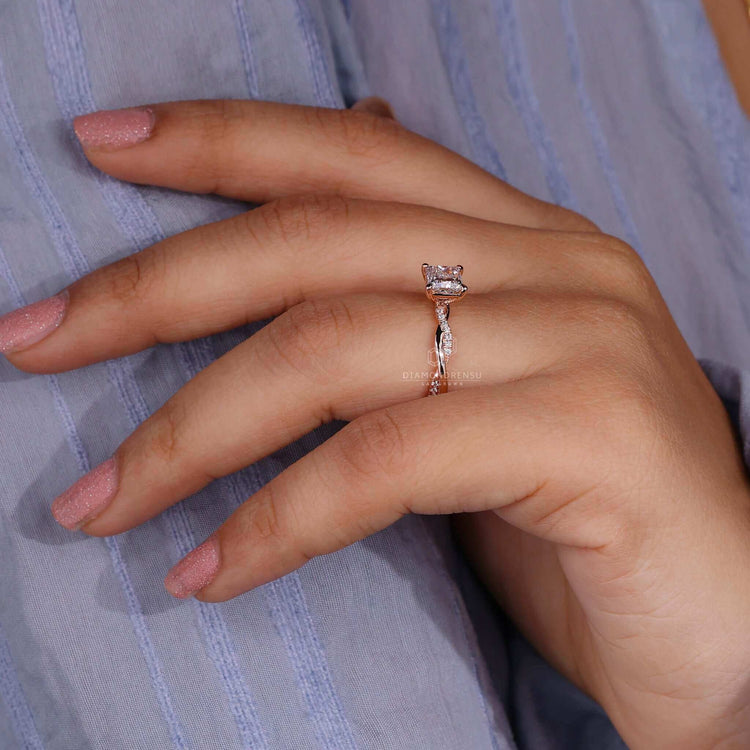 Princess cut engagement ring crafted with IGI certified diamonds and intricate handmade jewellery details.