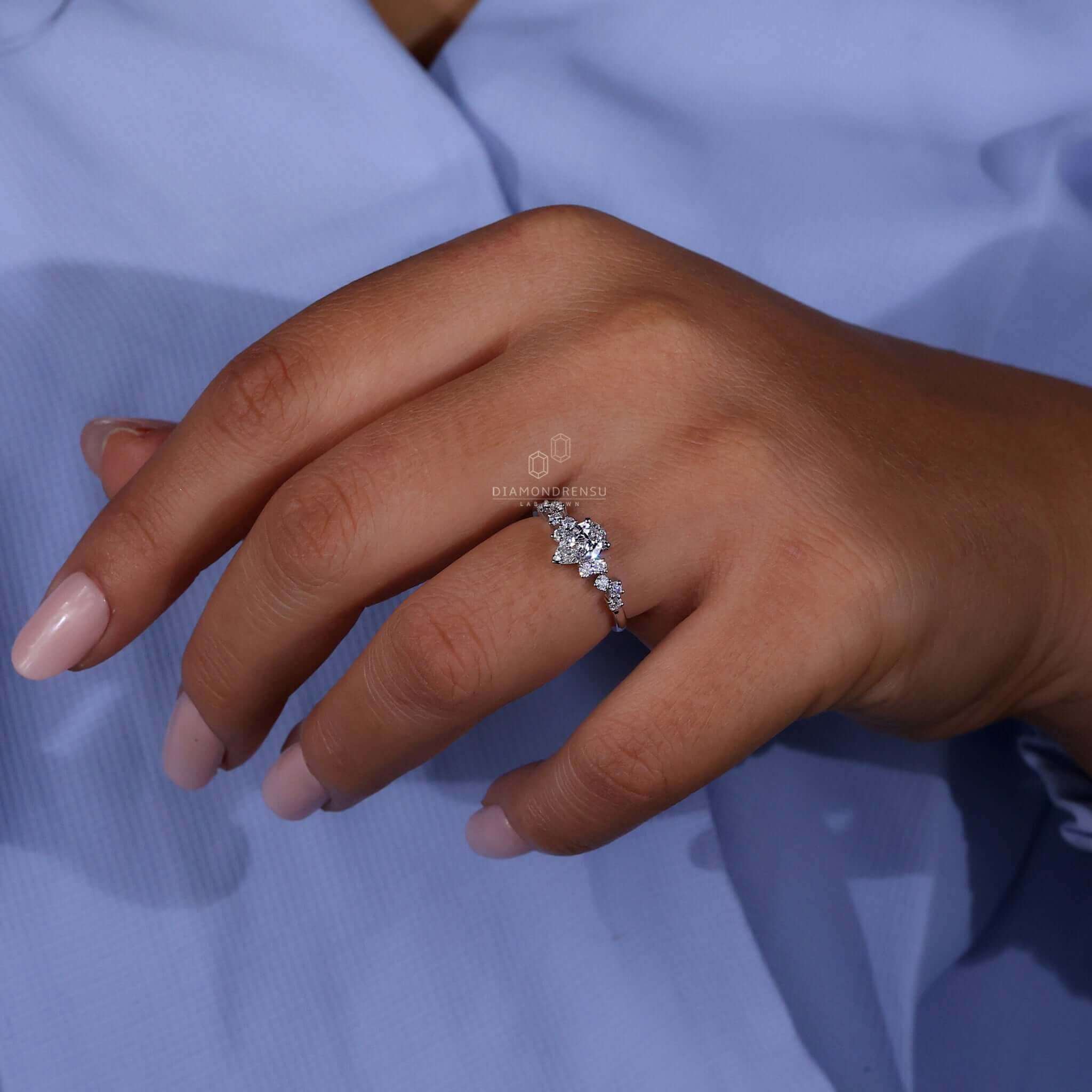 Pear shaped diamond ring crafted with igi certified Lab Grown Diamond, perfect for a unique engagement ring design.