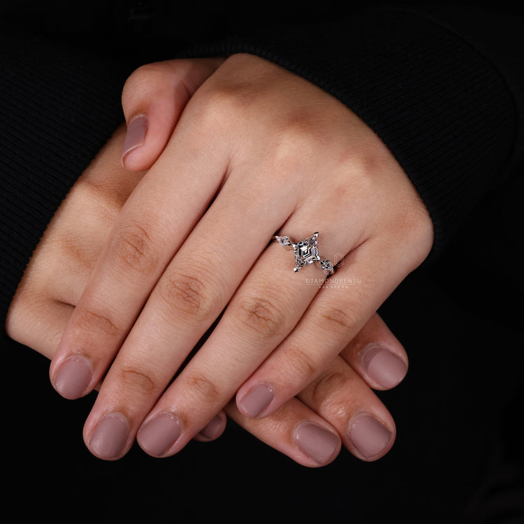 UK engagement ring designed with kite side stones.