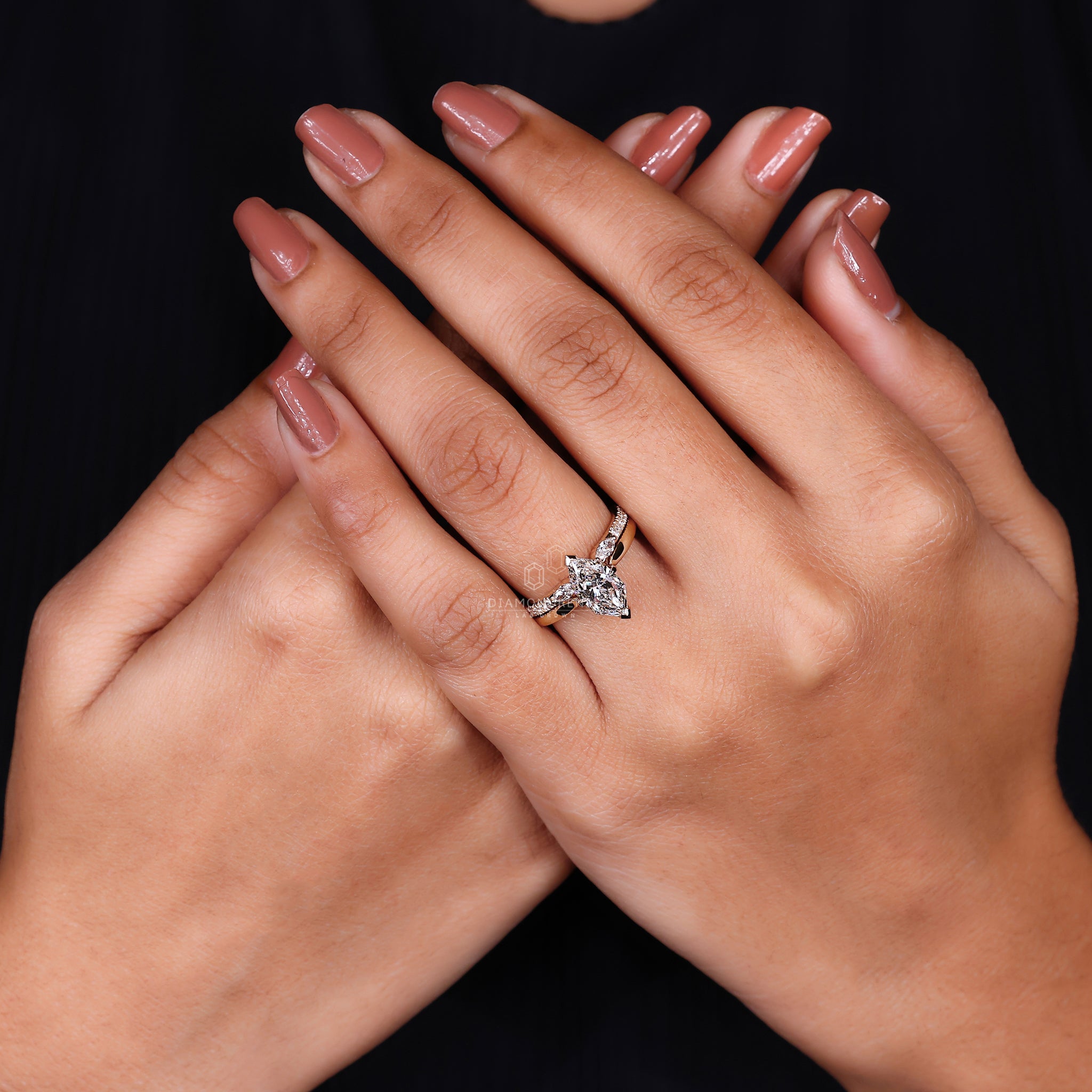 Stackable wedding band with marquise ring.