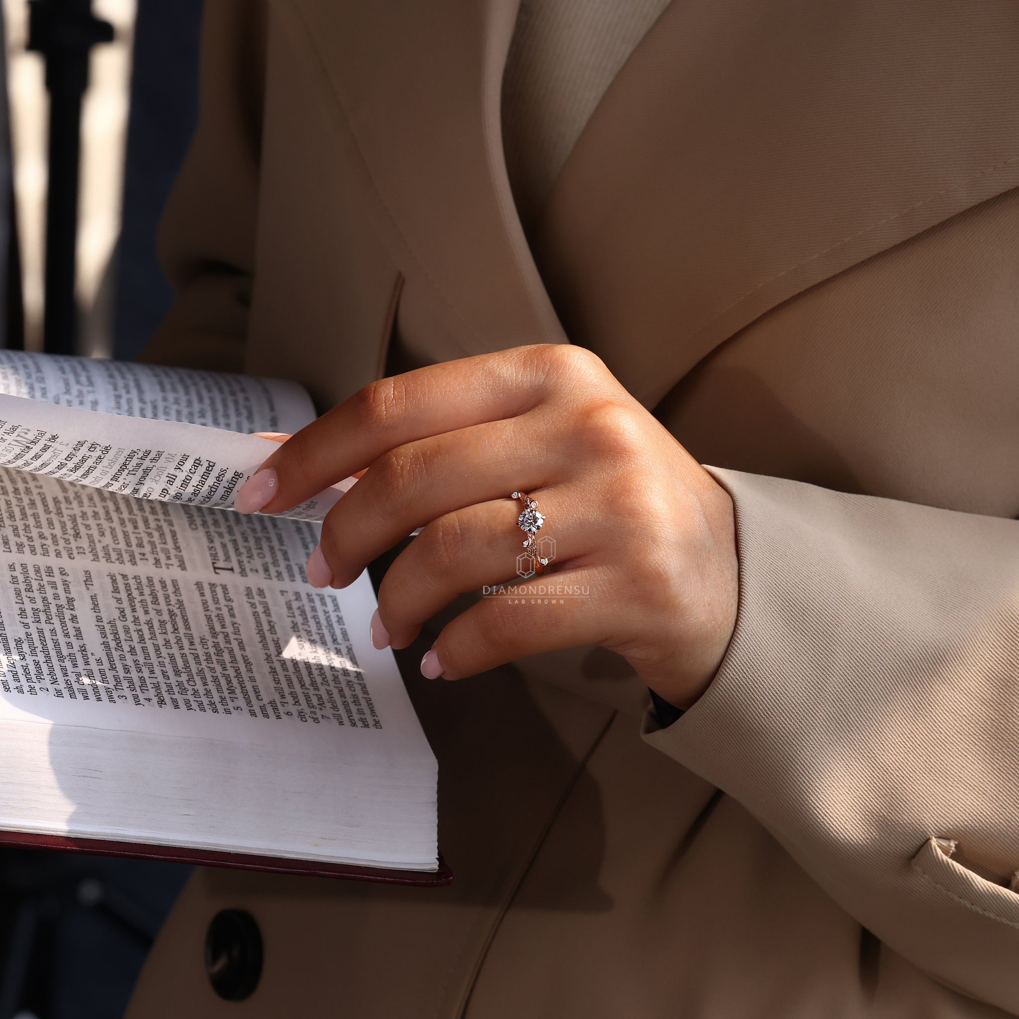Round cut diamond ring in custom engagement ring style