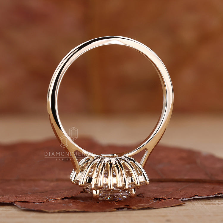 UK engagement ring with cushion halo style.