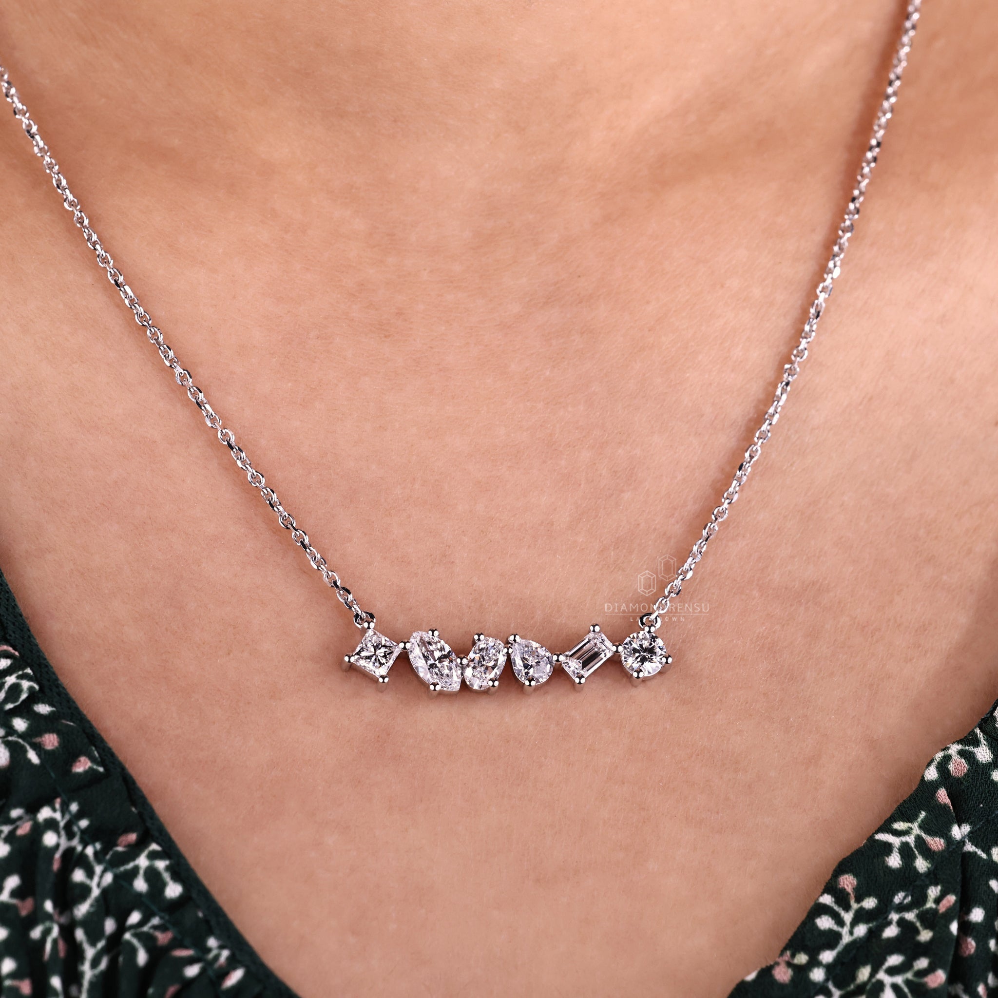 Lab Grown Diamond pendant featuring a variety of cuts in custom design.