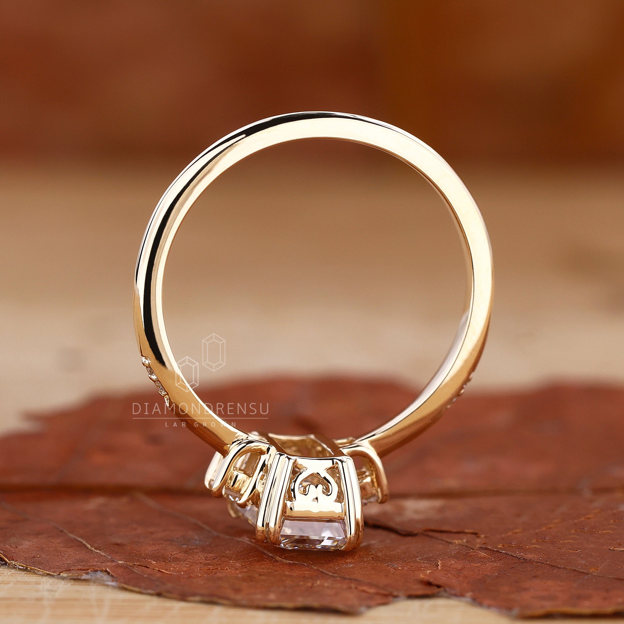 Round side stone engagement ring with diamonds enhancing the centre stone.