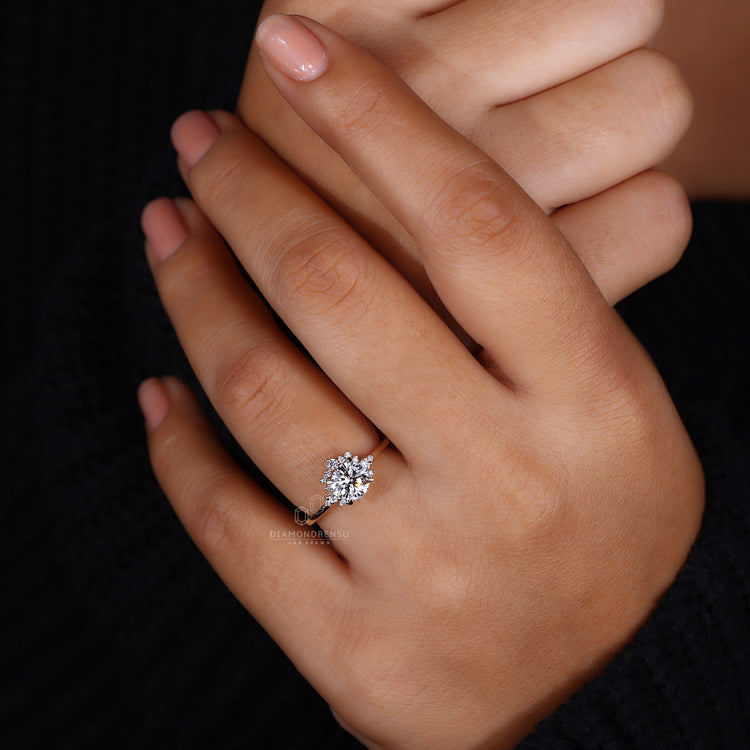 IGI certified round halo engagement ring.