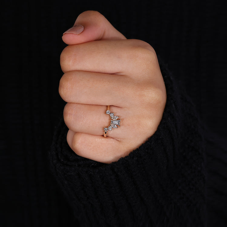 Tapered Baguette Wedding Band with crown style