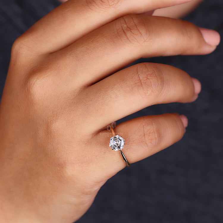 Handmade jewellery piece with a hexagon diamond ring design.