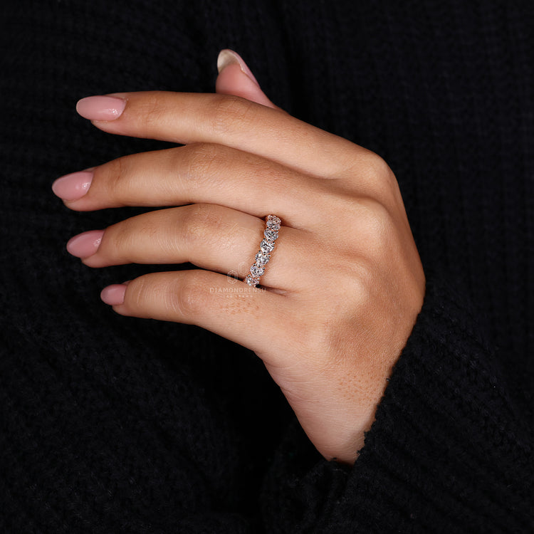 Wedding band UK with heart shaped diamonds.
