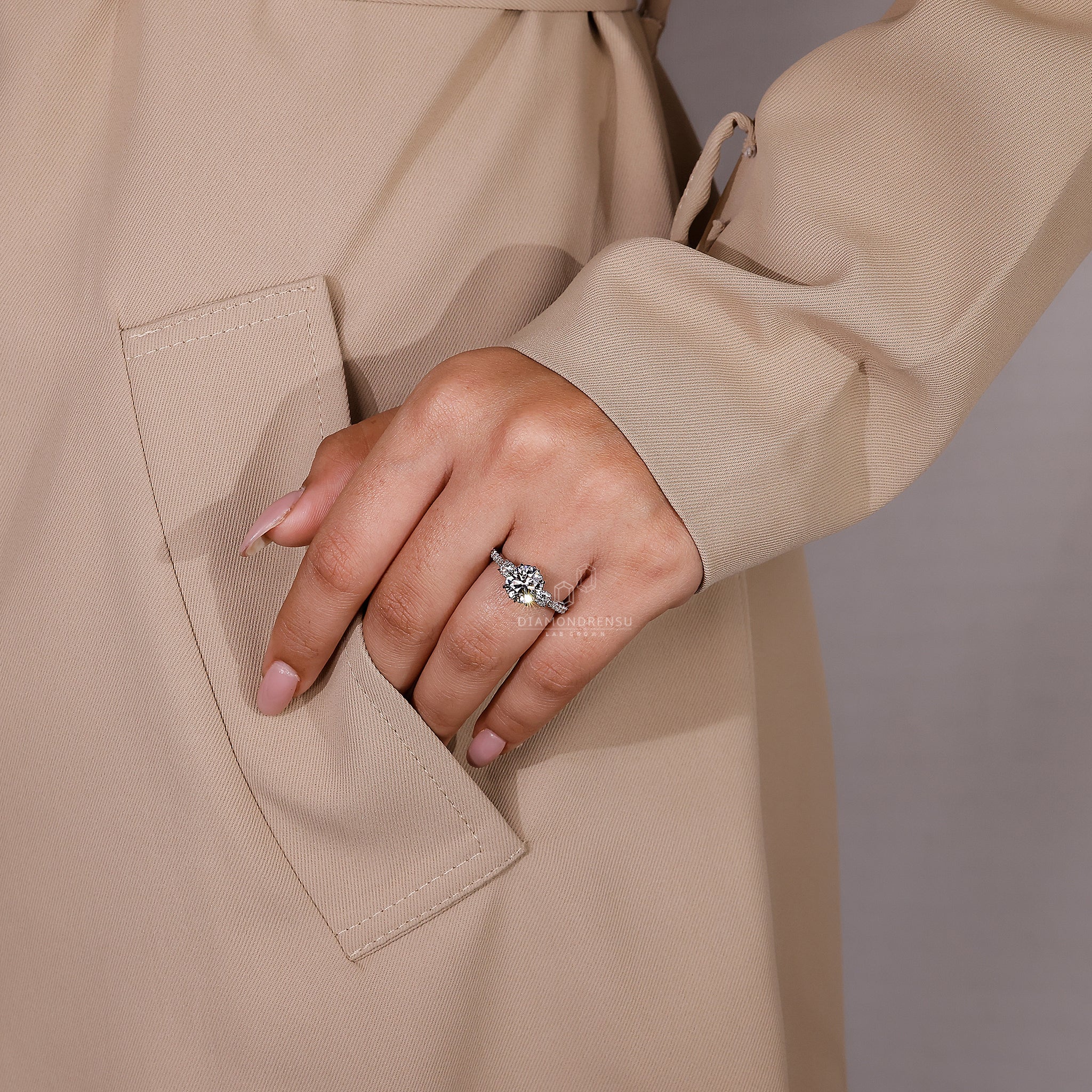 Custom engagement ring with milgrain setting ring