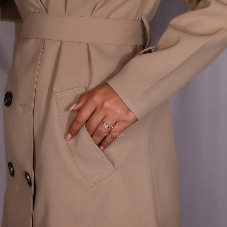 Lab grown diamond ring with elongated cushion cut and IGI certified.