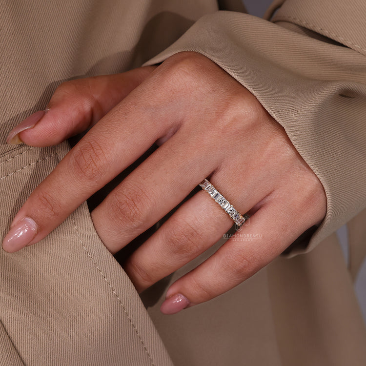 Handmade band showcasing baguette and princess diamonds.