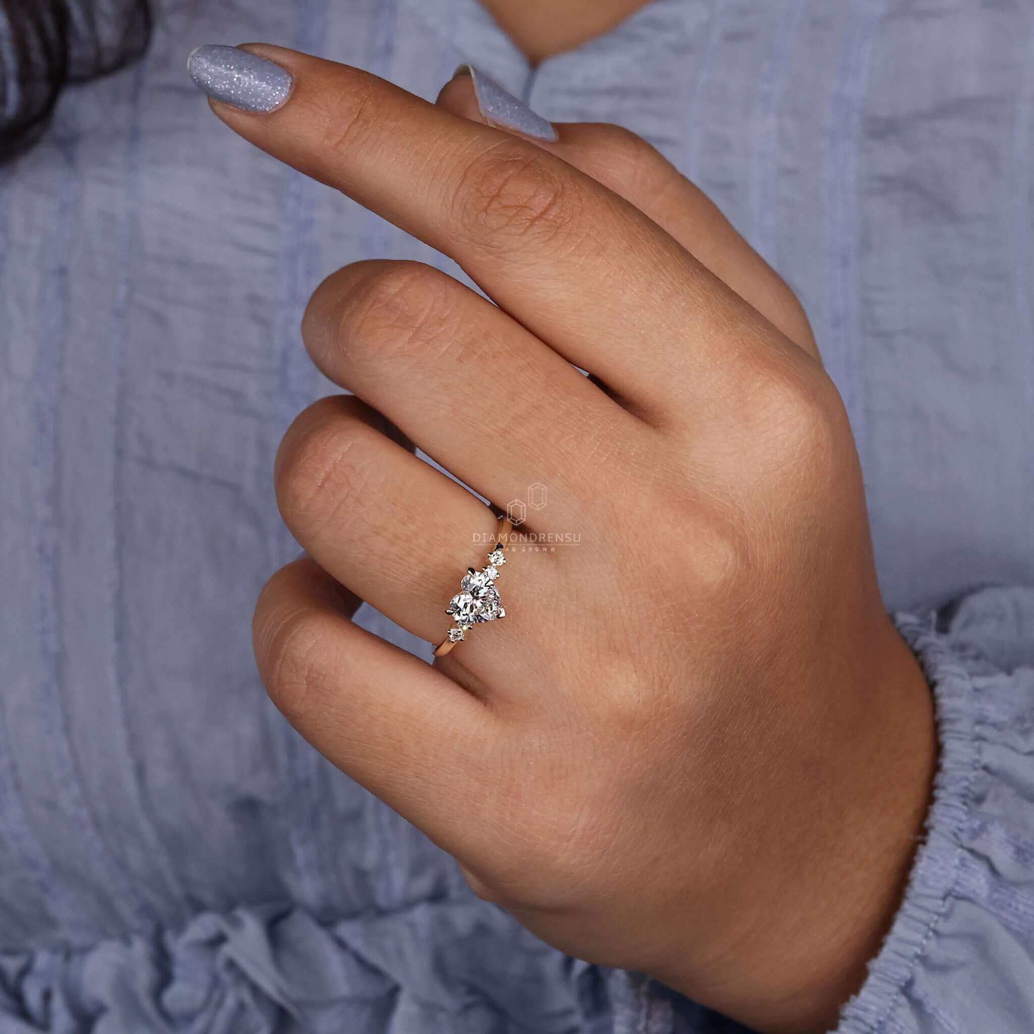 Heart shape ring diamond crafted with handmade precision and igi certified stones.