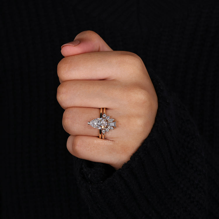 Buy bridal set with pear engagement ring.