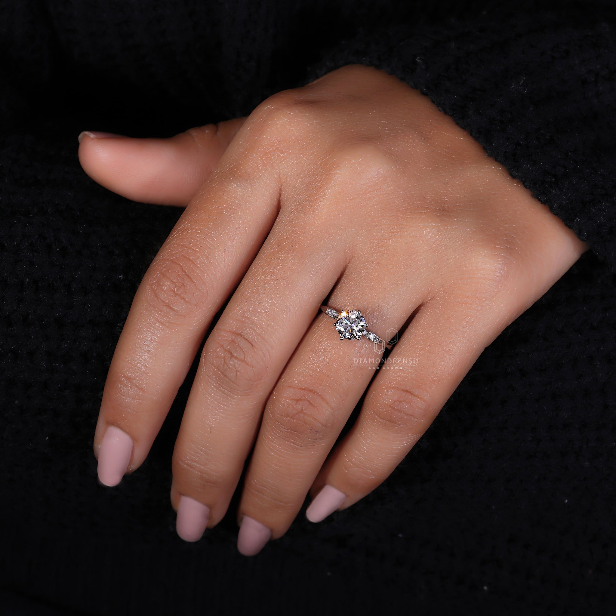 Lab grown diamond in an IGI certified white gold ring.