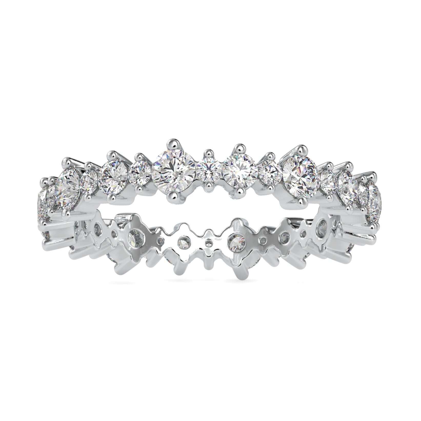 Full diamond eternity band with prong set round diamonds.