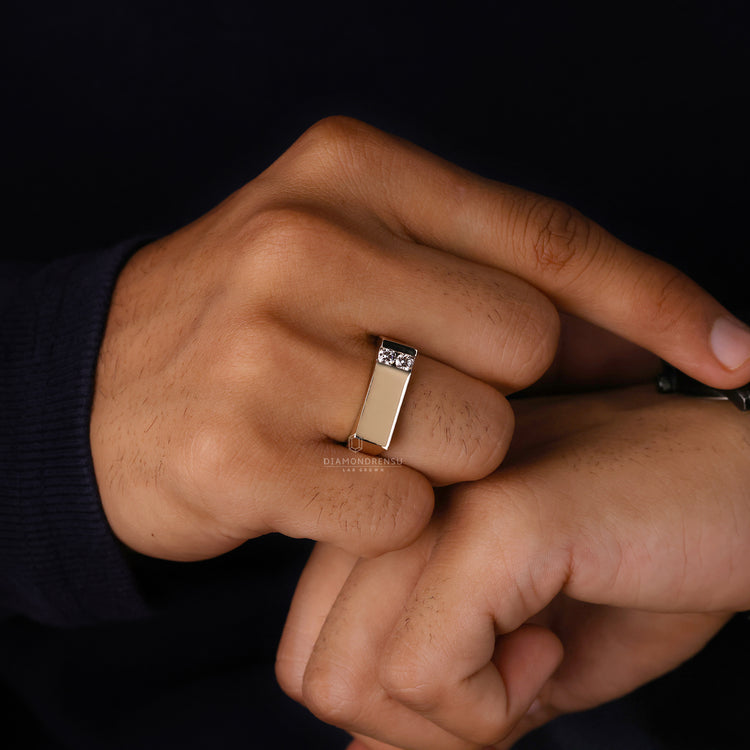 Custom mens signet ring featuring Lab Grown Diamond and expert craftsmanship.